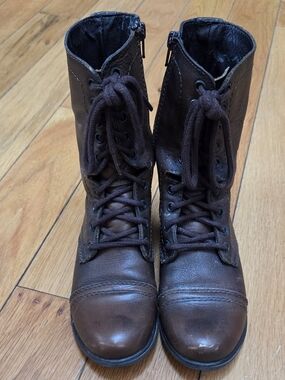 Steve Madden Leather Combat Boots Women's 6.5 Brown
